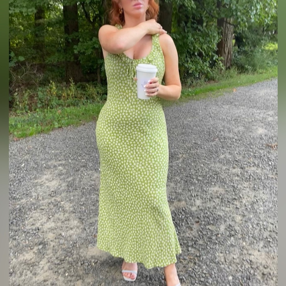 Reformation Green Floral Maxi Dress